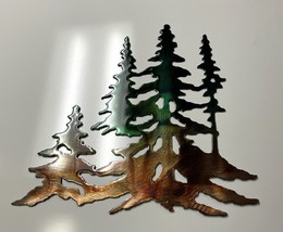Trees in copper Metal Wall Art Decor 14&quot; tall Green Marbled - £30.62 GBP