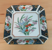 VTG Hand Painted Japanese Square Trinket Dish Plate Red Blue Floral Gold... - £11.95 GBP