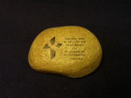 Cross Dove Christian Scripture River Rock Holy Bible Cast your cares on ... - £17.57 GBP