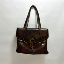 Vintage 50s Margolin Brown Leather Handbag Three Compartments Double Handles - $47.52