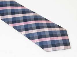 Men's Nicole Miller Tie Classic Woven Silky Feel #Nicole-2 Pink Blue Checker image 5