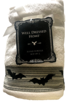 Halloween Hand Towels Set of 2 Black Bat Spooky Scary Well Dressed Home - £30.44 GBP