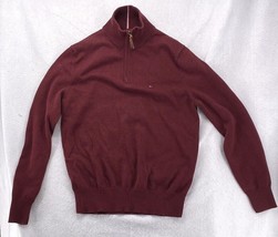 Tommy Hilfiger Sweater Men Size Small Solid Quarter Zip Long Sleeve Red Cotton - £18.98 GBP