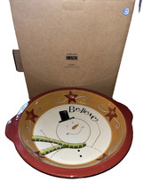 2005  Ceramic Lang Redware &quot;Believe&quot; Snowman 10.5” Pie Plate Karen H. Good W/box - £23.73 GBP