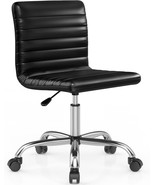 Desk Chair, Armless Office Chair, Leather Swivel Task Chair, Mid Back, B... - $122.99 CAD
