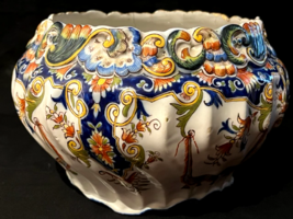 Antique handpainted lobed large DEVRES ceramic pot, marked bottom - £123.78 GBP