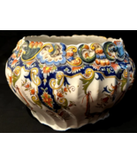 Antique handpainted lobed large DEVRES ceramic pot, marked bottom - £123.78 GBP