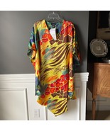 NWT Ashro Satin Caftan V-neck Animal Print Ethnic Bold Colors One Size - $335.78 MXN