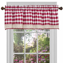 Checkered Burgundy W/ Macrame Trim Classic Tailored Window Valance 58&quot;x 14&quot;- NEW - £8.33 GBP