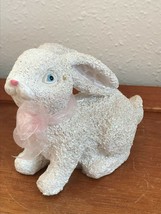 Small Hollow Faux Paper Mache Resin White Sparkly Easter Bunny Rabbit with Pink  - £9.05 GBP