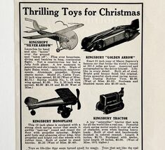 Kingsbury Motor Driven Toys 1920s Advertisement Plane Tractor Christmas ... - $35.02 CAD