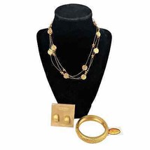 Talbots 3 Pc Jewelry Set Necklace Bracelet & Earrings All Goldtone NEW NWT - £60.92 GBP