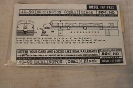 HO Scale Walthers, CB&amp;Q Burlington Locomotive Decal Set, #40-90 - £11.97 GBP