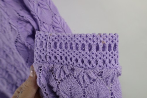 Vintage 60s Streetwear Womens 38 Pointelle Crochet Knit Cardigan Sweater Purple Item image 7