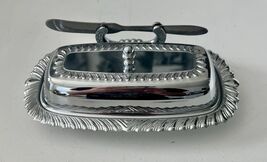 Irvinware Vintage Chrome Stainless Butter Dish w/ Knife Made In The USA - $15.79