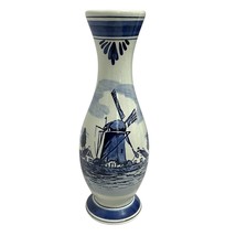 Vtg Delft Blue Holland Hand Painted 9&quot; Ceramic Vase 457 Windmill Scene F... - £17.76 GBP