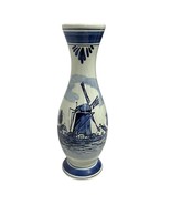 Vtg Delft Blue Holland Hand Painted 9&quot; Ceramic Vase 457 Windmill Scene F... - $23.75