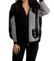 French Kyss crochet button hoodie poncho in Black/White - size S - £46.11 GBP