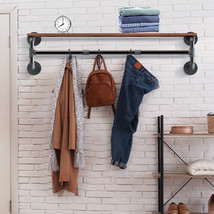 Clothes Rack With Top Shelf Industrial Pipe Wall Mounted Garment Rack Be... - $60.99