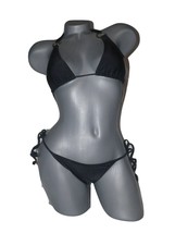 NWT LULI FAMA XS bikini rings puckered back swimsuit 2 piece black cheeky  - £76.11 GBP