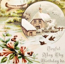 1900s Birthday Greeting Card Lithograph Embossed Outdoors Farm Victorian... - £14.93 GBP