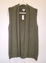 TALBOTS Wool Blend Cardigan Sweater Vest S Small Cable Double Collar Green NEW - £20.01 GBP