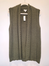 TALBOTS Wool Blend Cardigan Sweater Vest S Small Cable Double Collar Green NEW - £19.14 GBP