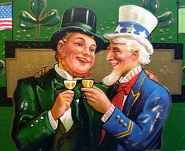 Saint Patrick&#39;s Day Postcard Uncle Sam Irish Toasting Cocktails Embossed 1910 - £29.27 GBP