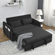 55&quot; Sofa Bed with 2 Arm Pockets Velvet Loveseat with Pull Out Bed and 2 ... - £443.12 GBP