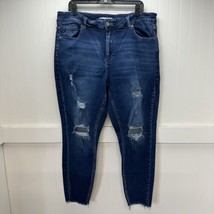 Kancan Jeans 20 Womens Skinny Blue Stretch Denim Distressed Fray Dark Pl... - $31.99