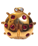 Vtg Avon Lady Bug Pin Brooch Gold Tone Red Rhinestone EUC - £6.59 GBP