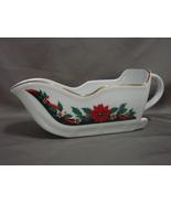 Tienshan Deck the Halls Sleigh Gravy Boat Candy Dish Poinsettia Excellent - £11.98 GBP