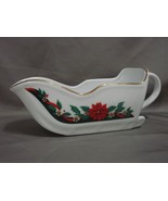 Tienshan Deck the Halls Sleigh Gravy Boat Candy Dish Poinsettia Excellent - $14.99