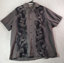 Paradise Collection Shirt Mens Medium Gray Black Floral Short Sleeve Button Down - £6.72 GBP