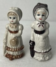 Lot of 2 Small Vintage Porcelain Figures, Girls with Purses and Umbrellas. - $9.41