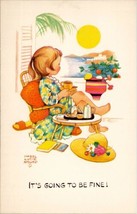 Artist Mabel Lucie Attwell Girl Relaxing Ocean View Its Fine Postcard W8 - £12.53 GBP