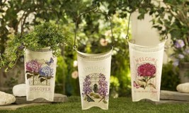 Floral Wall Baskets Hanging Set of 3 Metal Pockets 12" High Shed Garden Decor