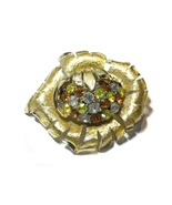 Vintage Signed Coro Unusual Color Rhinestones Gold Plated Flower Brooch - £25.46 GBP