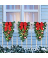 Set of 3 Solar LED Christmas Ornament Swag Wreath Porch Outdoor Holiday ... - $46.53 CAD