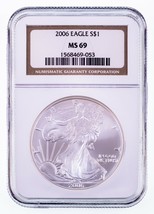 2006 Silber American Eagle Ausgewählten Von NGC As MS-69 - £57.74 GBP