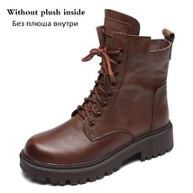 Fashion Women Boots Autumn Winter Warm Shoes 100% Genuine Leather British Style  - £94.20 GBP