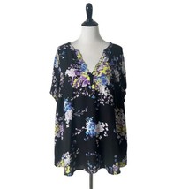 Torrid Floral Print Blouse Multicolor Short Sleeve Hi Low Hem Plus Size ... - $23.76