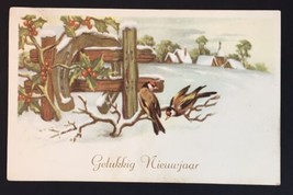 Vtg Dutch Greeting Card Happy New Year Posted 1954 Hoogveen European Gold Finch - £11.21 GBP