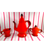 FAB Metlox Poppytrail 5pc Vernon Red Rooster Coffee Pot + Cream & Sugar Set VTG - $68.00