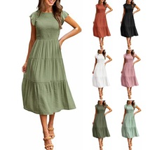 Boho Mini Dress, Summer Slim Dress for Women&#39;s, Short-sleeved Vacation D... - £24.37 GBP