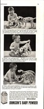 1938 JOHNSON&#39;S BABY POWDER Cute Baby with Stuffed Dalmatian vintage art print ad - £20.76 GBP