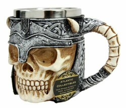 Viking Horned Demon Warrior Skull With Battle Helmet Beer Stein Tankard Cup Mug - £22.37 GBP