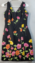 Kenar Tank Dress Womens Size 4 Black Floral Cotton Sleeveless V Neck Back Zipper - £14.01 GBP