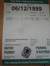 Cape Breton Highlands National Park Entry Permit 1999 - £3.18 GBP