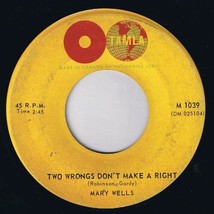 Mary Wells Laughing Boy 45 rpm Two Wrongs Don&#39;t Make A Right Canadian Pressing - £3.08 GBP